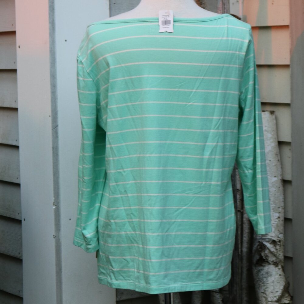 LL Bean Petite Mint w White Stripe Supima Modal Boatneck Long Sleeve Tee Sz LP - Picture 8 of 10